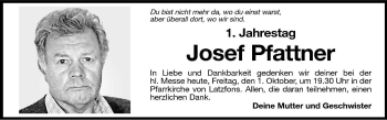 Traueranzeige von Josef Pfattner von Dolomiten