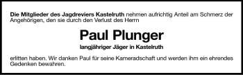 Traueranzeige von Paul Plunger von Dolomiten