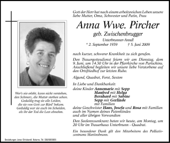 Traueranzeige von Anna Pircher von Dolomiten