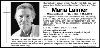 Traueranzeigen von Maria Laimer | Trauer.bz
