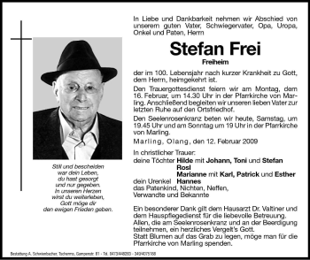 Traueranzeige von Stefan Frei von Dolomiten