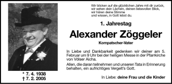 Traueranzeige von Alexander Zöggeler von Dolomiten