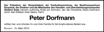 Traueranzeige von Peter Dorfmann von Dolomiten