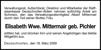 Traueranzeige von Elisabeth Mittermair von Dolomiten