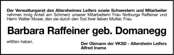 Traueranzeige von Barbara Raffeiner von Dolomiten