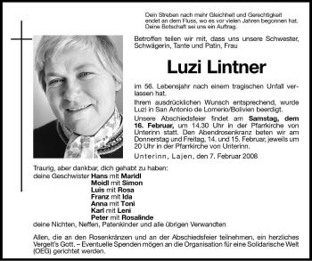 Traueranzeige von Luzi Lintner von Dolomiten