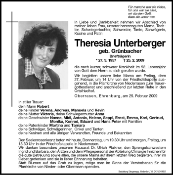 Traueranzeige von Theresia Unterberger von Dolomiten