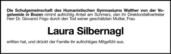 Traueranzeige von Laura Silbernagl von Dolomiten