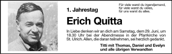 Traueranzeige von Erich Quitta von Dolomiten