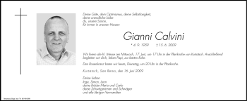 Traueranzeige von Gianni Calvini von Dolomiten
