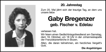 Traueranzeige von Gaby Bregenzer von Dolomiten