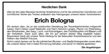 Traueranzeige von Erich Bologna von Dolomiten