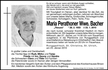 Traueranzeige von Maria Bacher von Dolomiten