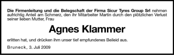Traueranzeige von Agnes Klammer von Dolomiten