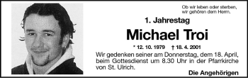 Traueranzeige von Michael Troi von Dolomiten