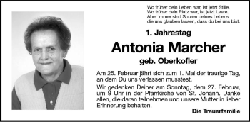 Traueranzeige von Antonia Marcher von Dolomiten