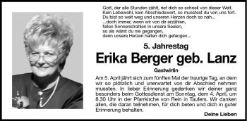 Traueranzeige von Erika Berger von Dolomiten