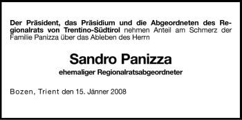 Traueranzeige von Sandro Panizza von Dolomiten