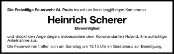 Traueranzeige von Heinrich Scherer von Dolomiten