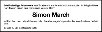 Traueranzeige von Simon March von Dolomiten