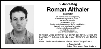 Traueranzeige von Roman Althaler von Dolomiten