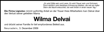 Traueranzeige von Wilma Delvai von Dolomiten