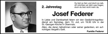 Traueranzeige von Josef Federer von Dolomiten