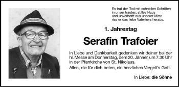 Traueranzeige von Serafin Trafoier von Dolomiten