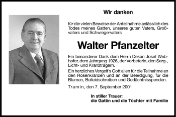 Traueranzeige von Walter Pfanzelter von Dolomiten