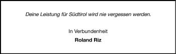 Traueranzeige von Alfons Benedikter von Dolomiten