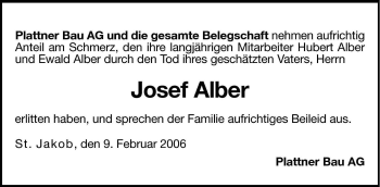 Traueranzeige von Josef Alber von Dolomiten