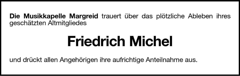  Traueranzeige für Friedrich Michel vom 26.05.2005 aus Dolomiten