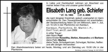 Traueranzeigen Von Elisabeth Lang | Trauer.bz