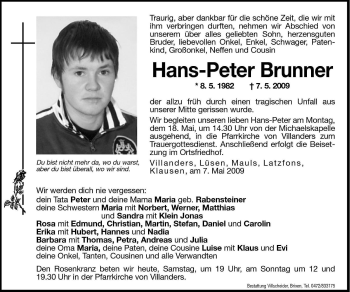 Traueranzeige von Hans-Peter Brunner von Dolomiten