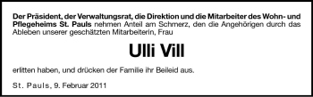 Traueranzeige von Ulli Vill von Dolomiten