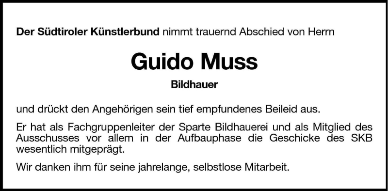  Traueranzeige für Guido Muss vom 06.03.2003 aus Dolomiten