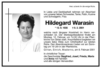 Traueranzeige von Hildegard Warasin von Dolomiten