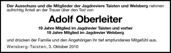 Traueranzeige von Adolf Oberleiter von Dolomiten