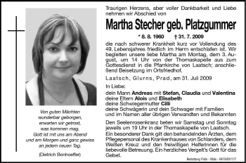 Traueranzeige von Martha Stecher von Dolomiten