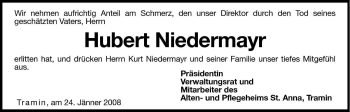 Traueranzeige von Hubert Niedermayr von Dolomiten