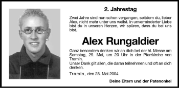 Traueranzeige von Alex Rungaldier von Dolomiten