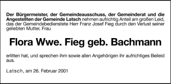 Traueranzeige von Flora Fieg von Dolomiten