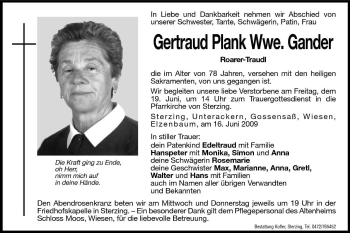 Traueranzeige von Gertraud Gander von Dolomiten