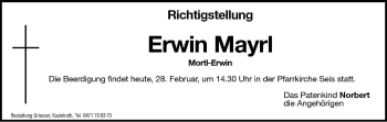Traueranzeige von Erwin Mayrl von Dolomiten