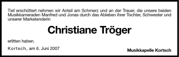 Traueranzeige von Christiane Tröger von Dolomiten