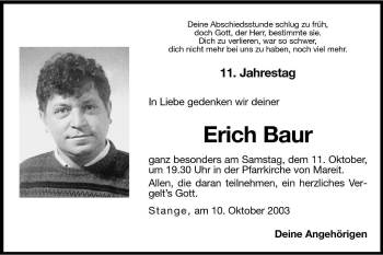 Traueranzeige von Erich Baur von Dolomiten