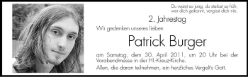 Traueranzeige von Patrick Burger von Dolomiten