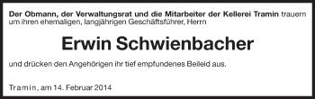 Traueranzeige von Erwin Schwienbacher von Dolomiten