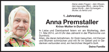 Traueranzeige von Anna Premstaller von Dolomiten