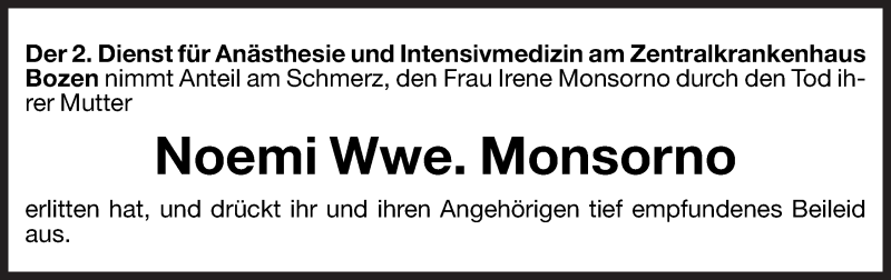  Traueranzeige für Noemi Monsorno vom 28.12.2012 aus Dolomiten